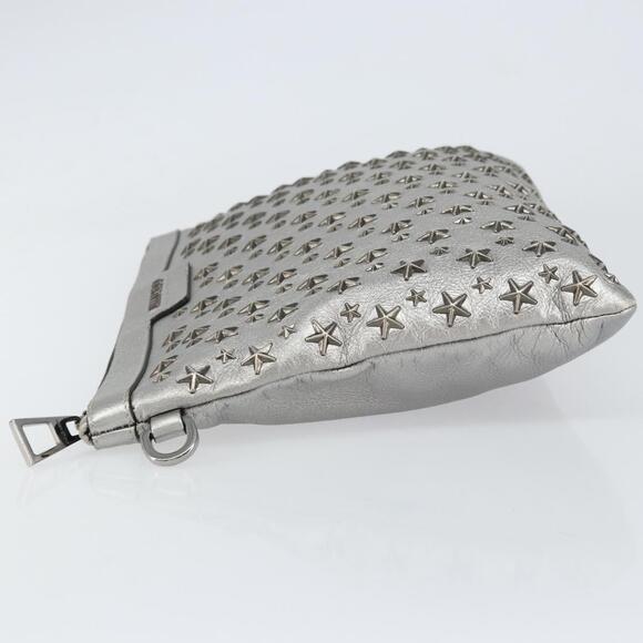 Jimmy Choo Studs Clutch Bag Leather Silver Auth 160738 - Picture 4 of 16